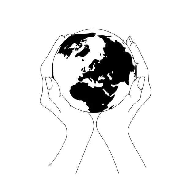Πλανήτη Δύο Χέρια Top View Ζωγραφισμένα Στο Χέρι Σκίτσο Μονόχρωμη — Διανυσματικό Αρχείο
