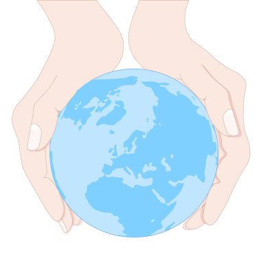 Earth planet in two hands top view hand drawn colorful art design elements stock vector illustration for web, for print clipart
