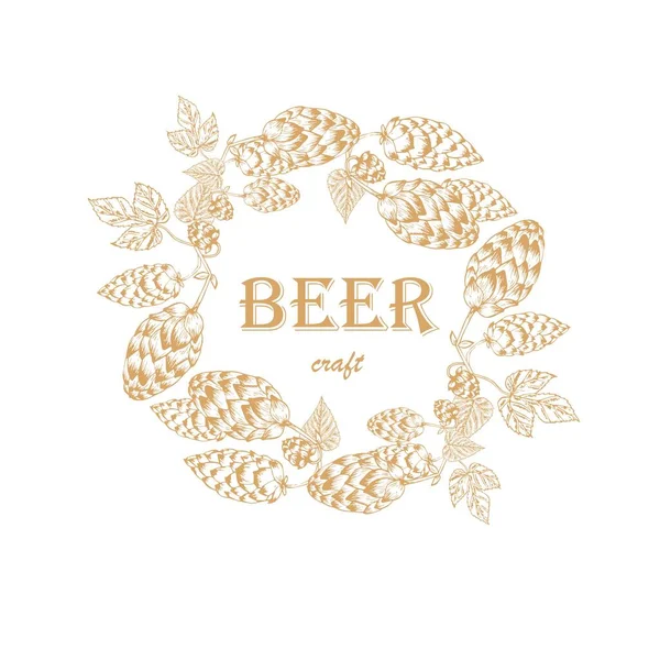 Beer Craft Label Hop Plant Frame Background Outline White Art — Stock Vector