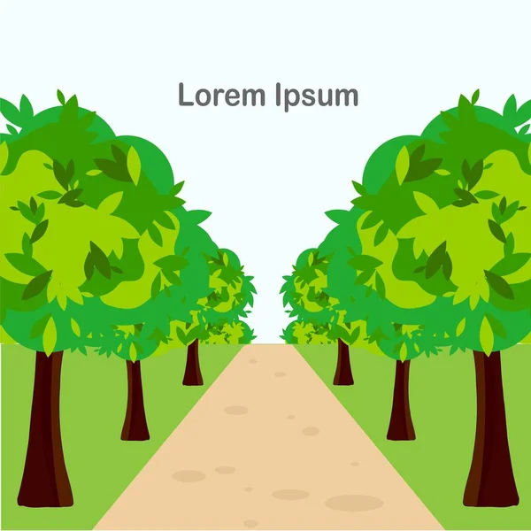 Зеленое Дерево Рядом Дорожкой Ландшафт Голубого Неба Lorem Ipsum Плоский — стоковый вектор