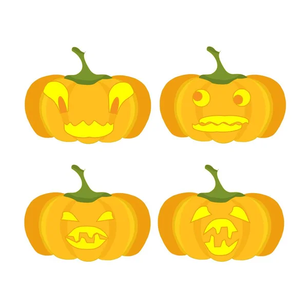 Set Emoji Calabaza Halloween Naranja Dibujos Animados Divertidos Elemento Diseño — Vector de stock