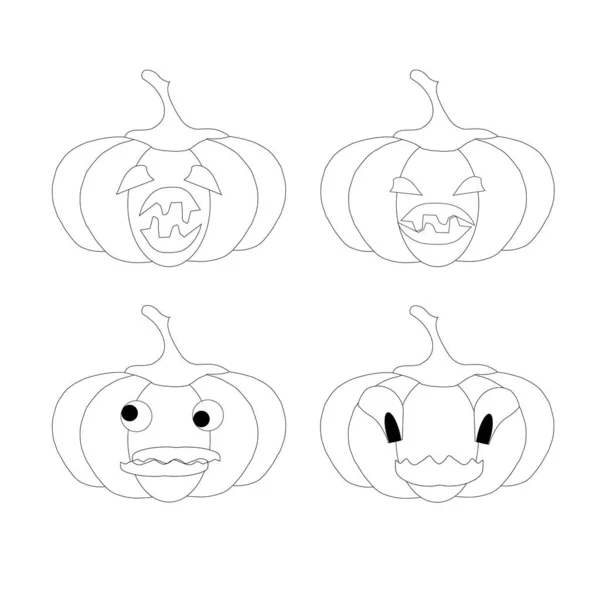 Halloween Legrační Monochromatické Dýně Emoji Set Cartoons Art Design Element — Stockový vektor