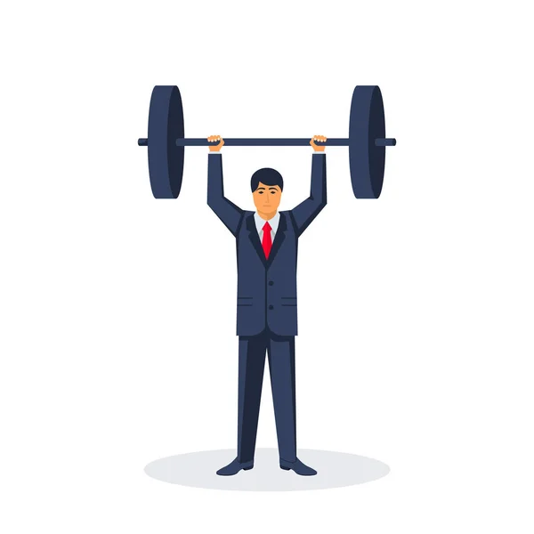 Businessman lifting a heavy barbell — Stock Vector