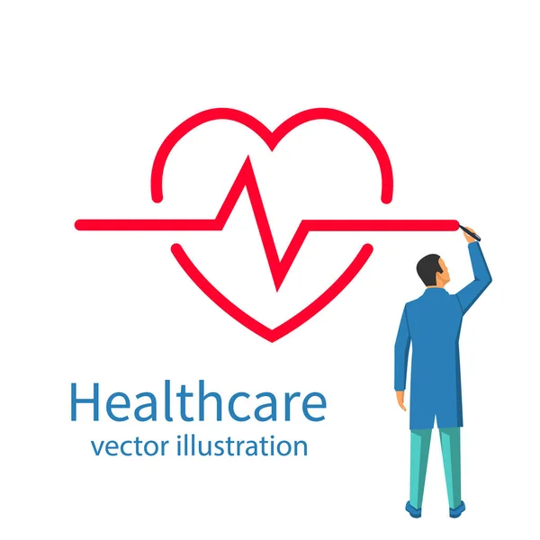 Medico Attira Battito Cardiaco Come Simbolo Assistenza Sanitaria Illustrazione Vettoriale — Vettoriale Stock