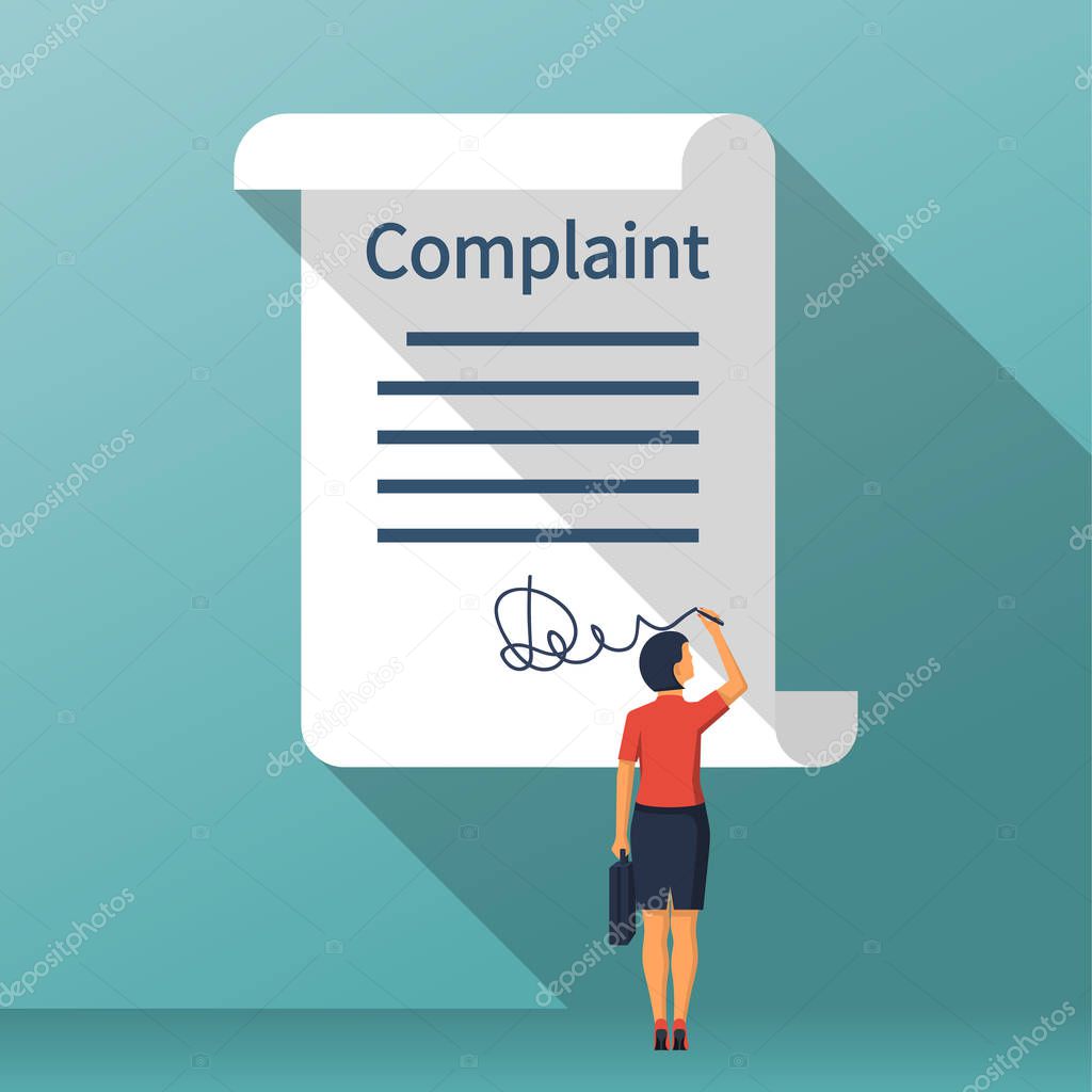 Complaint concept. Woman wrote a complaint