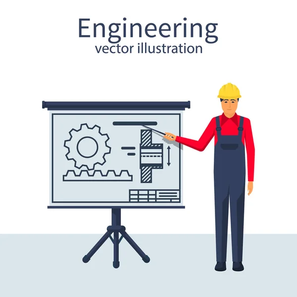 Ingenieur werken op blueprin — Stockvector