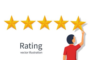 Star Rating. Vermek için el, altın bir yıldız holding iş kadını 
