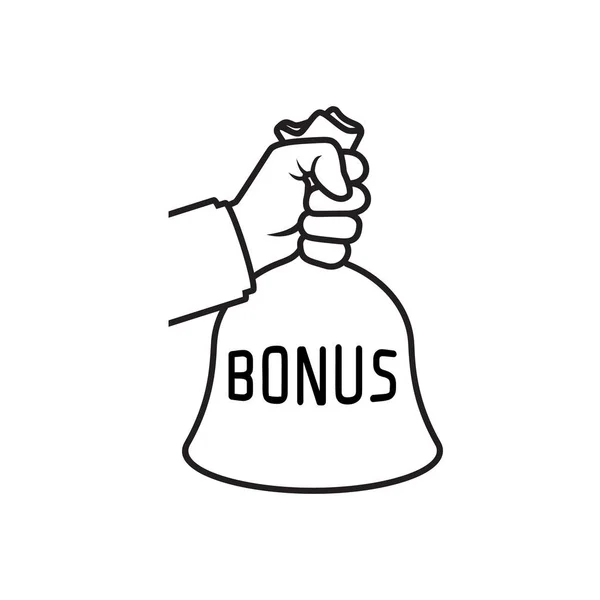 Man holds a bag of money in hand like a bonus — Stock Vector