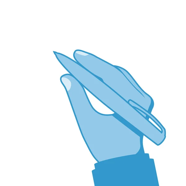 Stift in der Hand von blauer Farbe. — Stockvektor