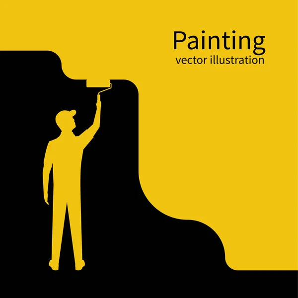 Peintre peint silhouette murale — Image vectorielle