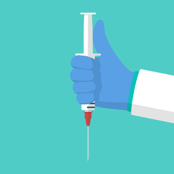 Syringe in arts hand. Griepprik vaccinatie — Stockvector