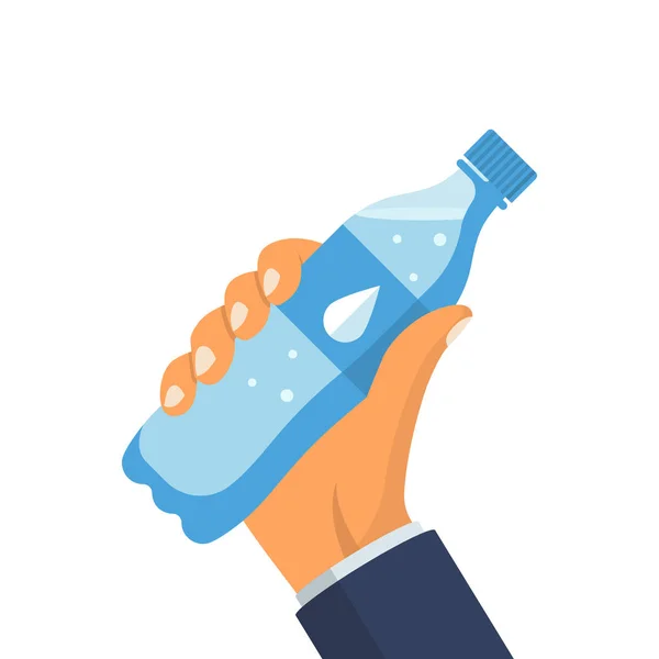 Бутылка воды, держащаяся в руках мужчины — стоковый вектор
