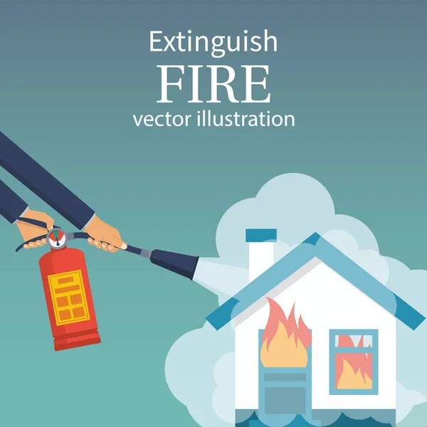 Släcka brand i hemmet. Brinnande hus — Stock vektor