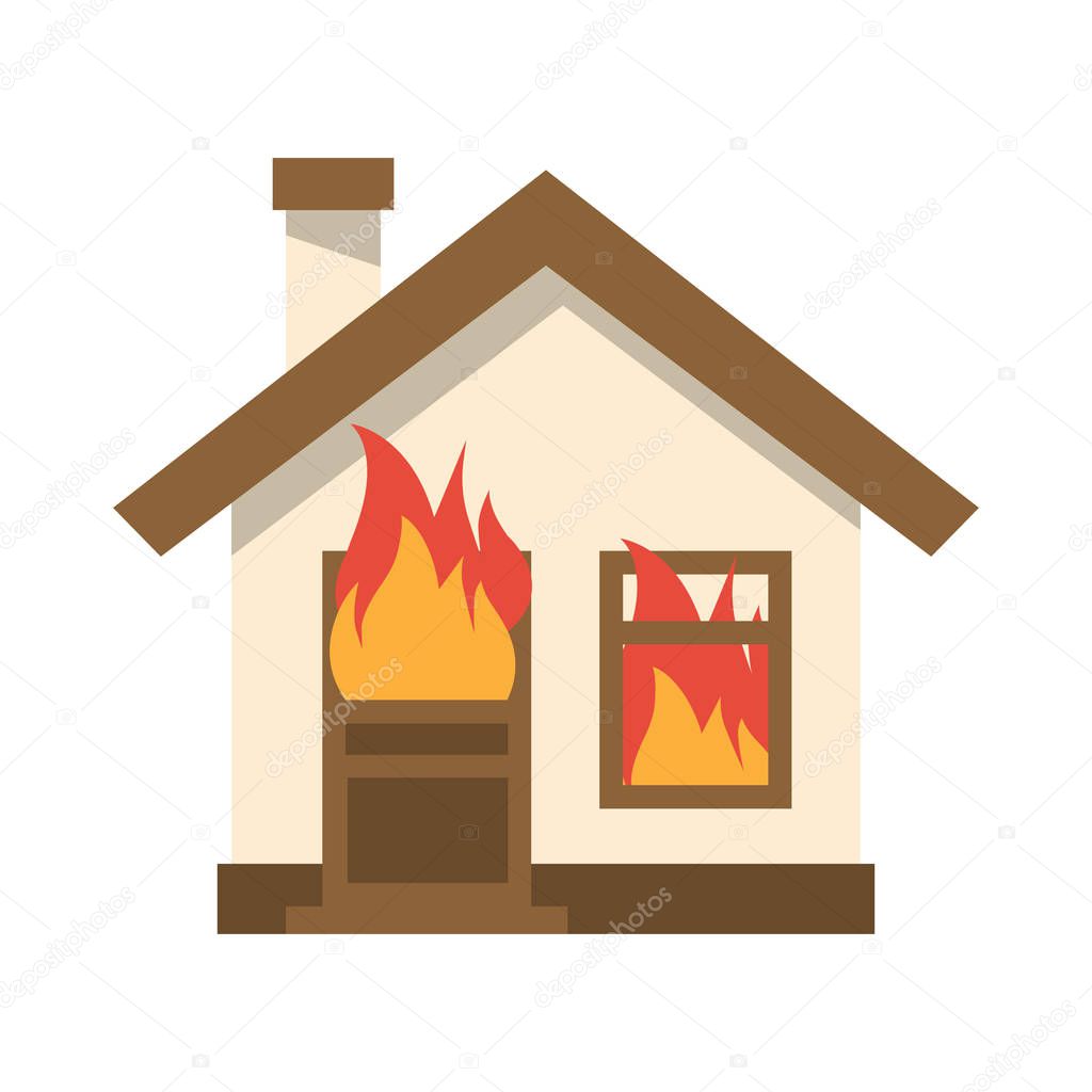 Burning house icon. Flame in home.