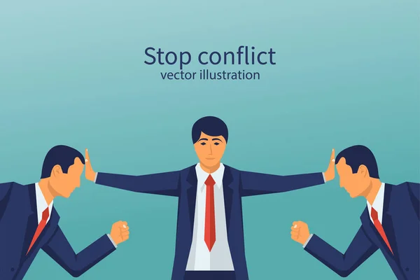 Zastavte konflikt. Podnikatel rozhodčí najde kompromis. — Stockový vektor