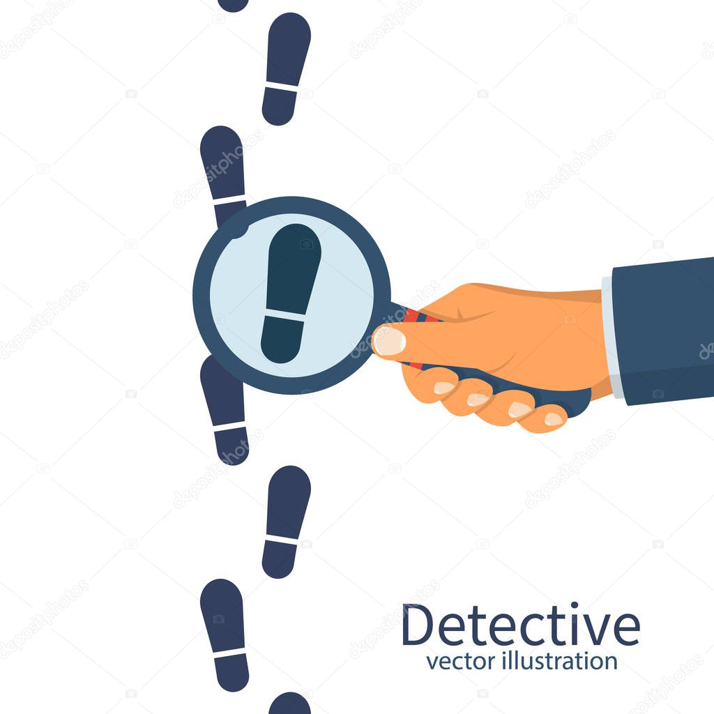 Detective is investigating. Human in holds a magnifying glass.