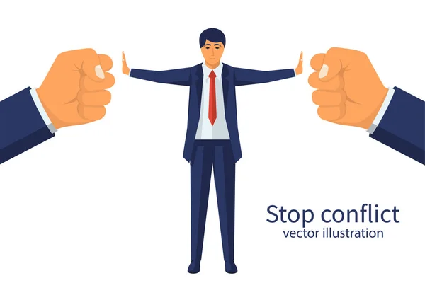 Σταματήστε τη σύγκρουση. Διαιτητής επιχειρηματίας βρίσκει συμβιβαστικές — Διανυσματικό Αρχείο