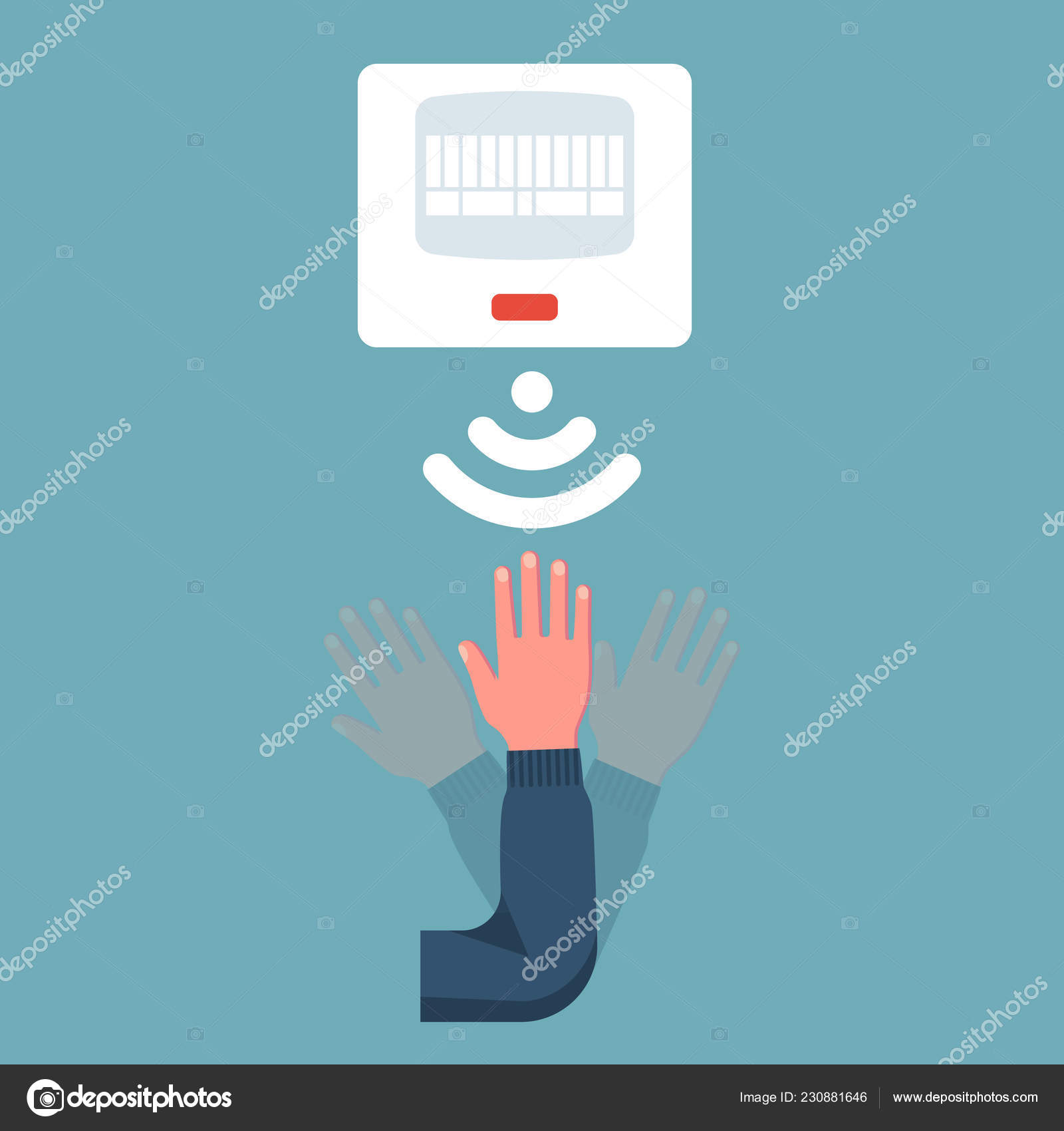 Movement sensor. A man waves his hand in front of the sensor. Stock ...
