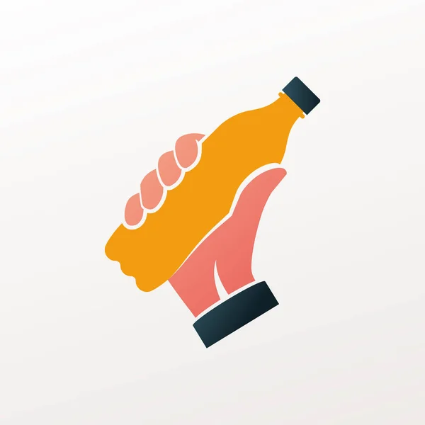 Fles oranje in de hand houden — Stockvector
