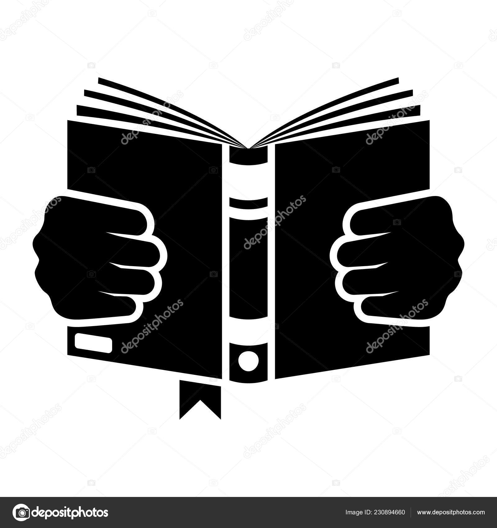 Icon of an open book. Hands holding an open book - vector image