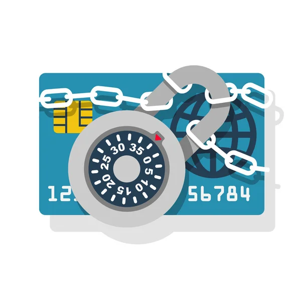 Cerradura con cadena en tarjeta de crédito — Vector de stock