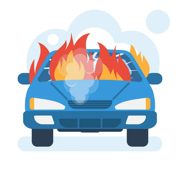Burning icono del coche. Coche en llamas — Archivo Imágenes Vectoriales