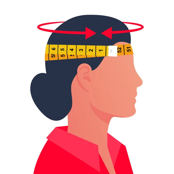 Uma mulher medindo a cabeça com um centímetro — Vetor de Stock