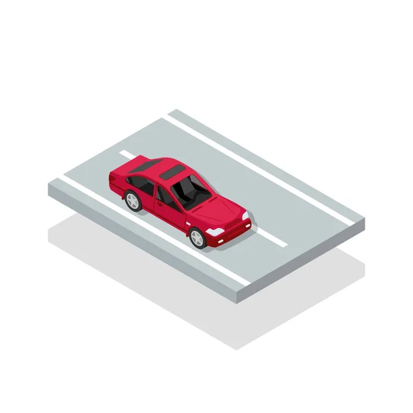 Cars on road isometric icon. Red auto — Stock Vector