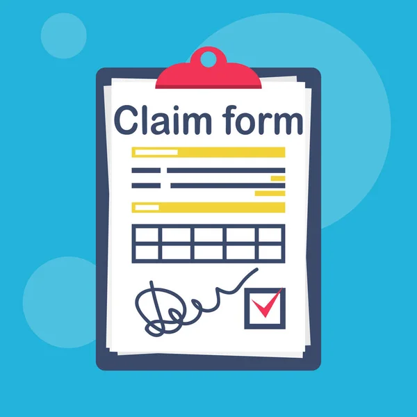 Insurance Claim Form Check Mark Signature Vector Illustration Flat Design — Stock Vector