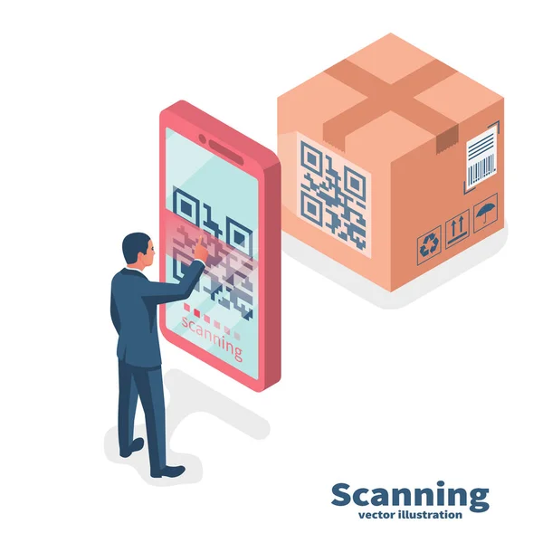 Verification application. Scanning QR code on mobile phone — Stock Vector