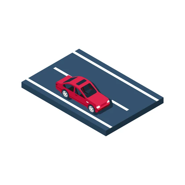 道路上の車。等尺性のアイコン。赤い自動車. — ストックベクタ
