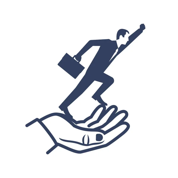 Silhouette homme d'affaires volant hors de la main monte — Image vectorielle