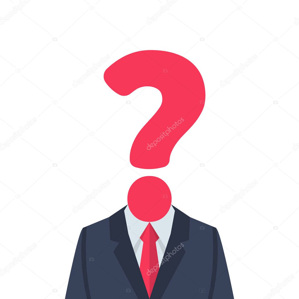 Businessman with question mark instead of head.