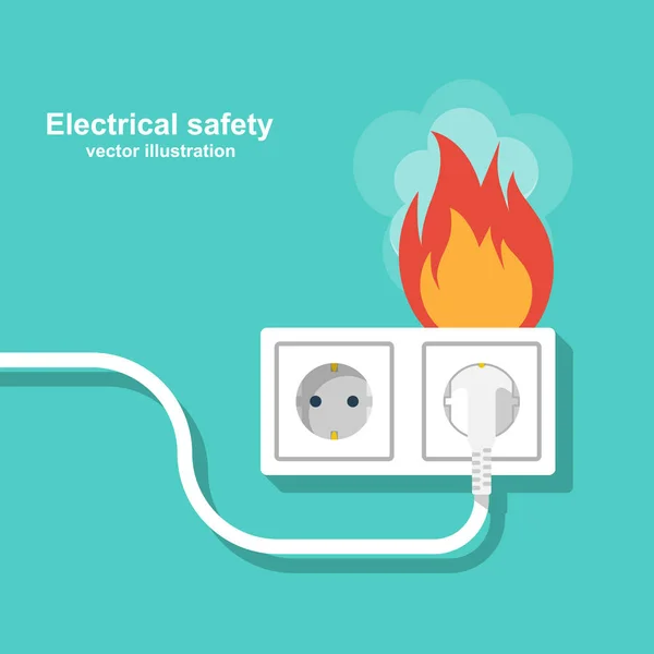 Cableado de fuego. Toma y enchufe en el fuego de sobrecarga — Archivo Imágenes Vectoriales