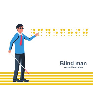 Sokakta beyaz kamışı olan Blind Man