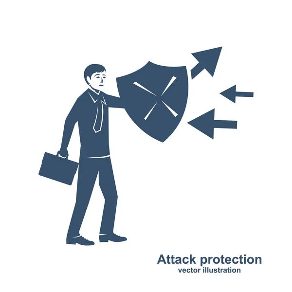 Protección contra ataques. Silueta negra hombre de negocios — Vector de stock