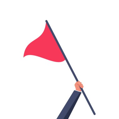 Üçgen kırmızı bayrak elinde tutan adam