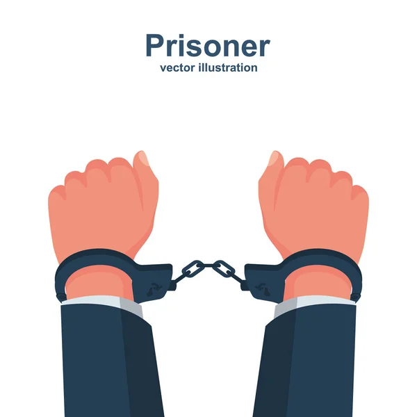 Руки в наручниках. Человек в тюрьме — стоковый вектор