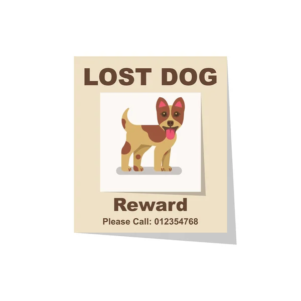 Lost dog. Reward for the find. Missing poster — Stock Vector