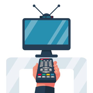 Tv'yi açın. Uzaktan kumanda elinizde tutarak. Sosyal medya.