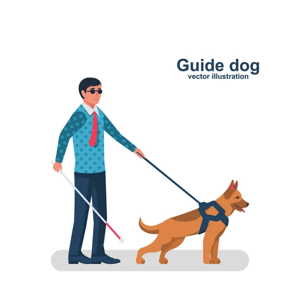 Blind man character with guide dog — Stock Vector