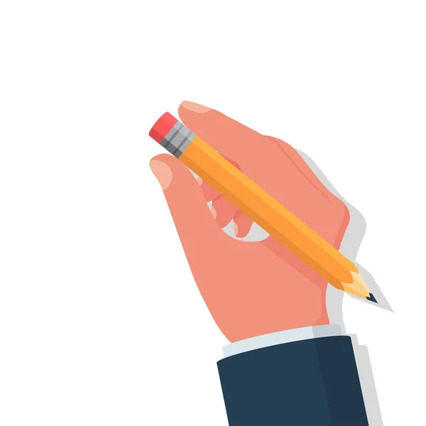 Bleistift-Radiergummi in der Hand. Vektor Illustration flaches Design — Stockvektor