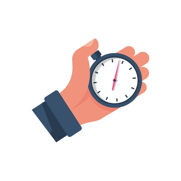 Stopwatch in de hand, icoon geïsoleerd op witte achtergrond — Stockvector