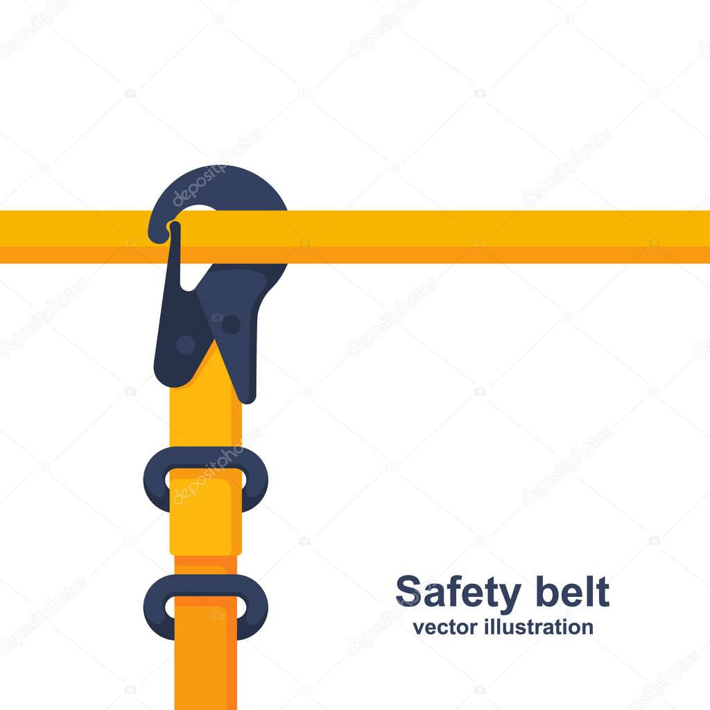 Construction safety belt. Seat belt fastened to the pipe