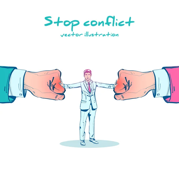 Stoppa konflikt skiss design. Affärsmannen domaren finner kompromiss. — Stock vektor