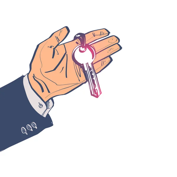 Χέρι κρατώντας τα κλειδιά του σπιτιού. Δίνοντας το κλειδί στο σπίτι — Διανυσματικό Αρχείο
