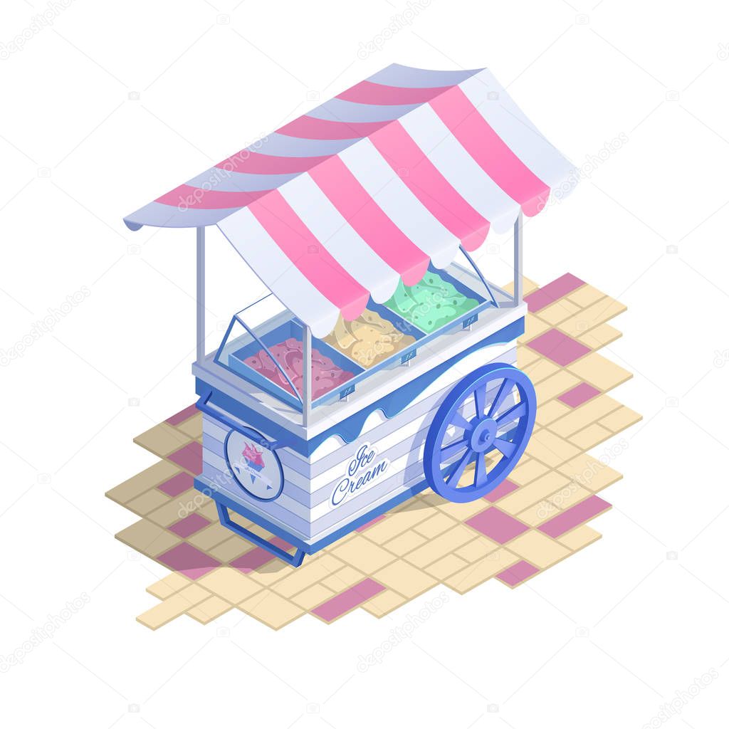 Ice cream cart with awning. Summer sweet dessert