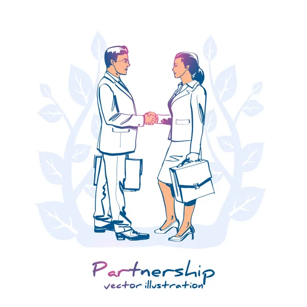 Partnership business people. Handshake man and women. Vector