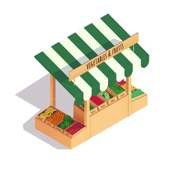 Магазин овощей на рынке. Векторная иллюстрация . — стоковый вектор