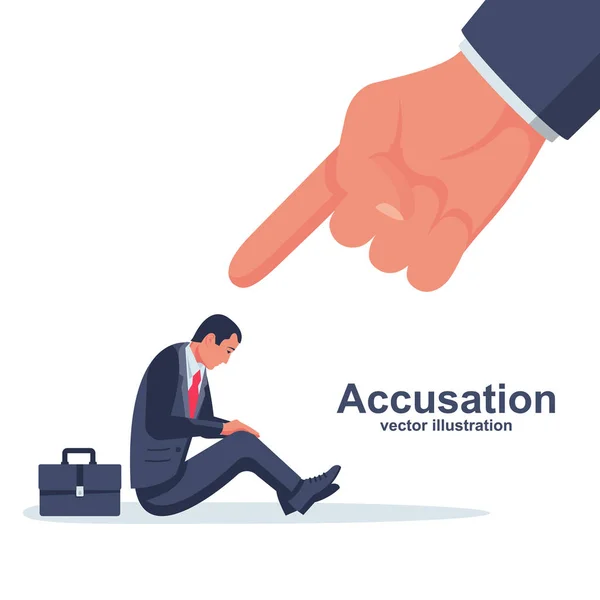 Accusation concept. Sad businessman. Human point fingers at the sad person — Stock Vector